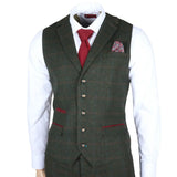 Terno masculino Joshua de 3 peças em tweed verde, corte slim.