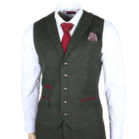 Terno masculino Joshua de 3 peças em tweed verde, corte slim.