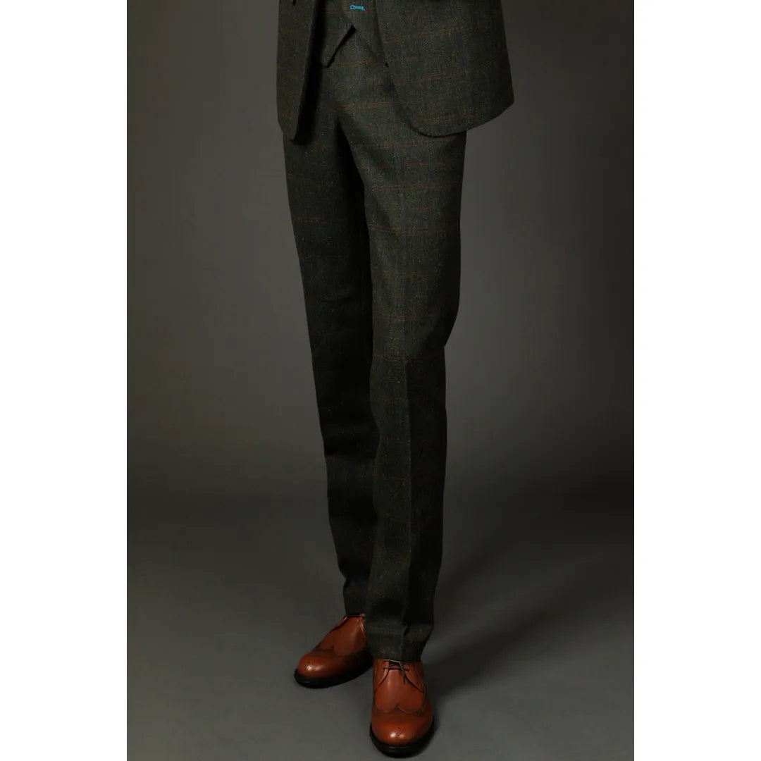 Joshua - Calças masculinas em tweed xadrez verde
