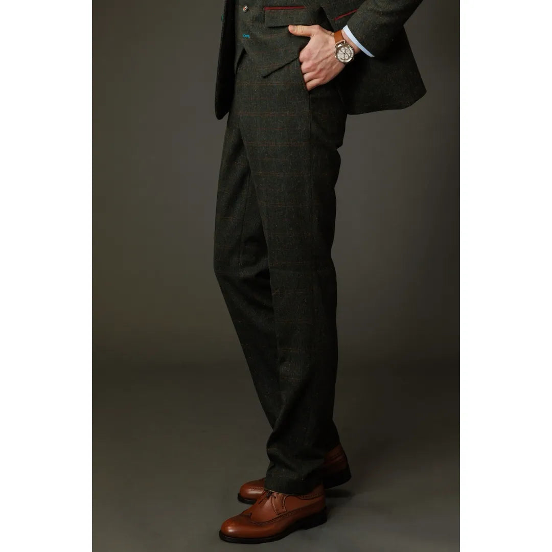 Joshua - Calças masculinas em tweed xadrez verde