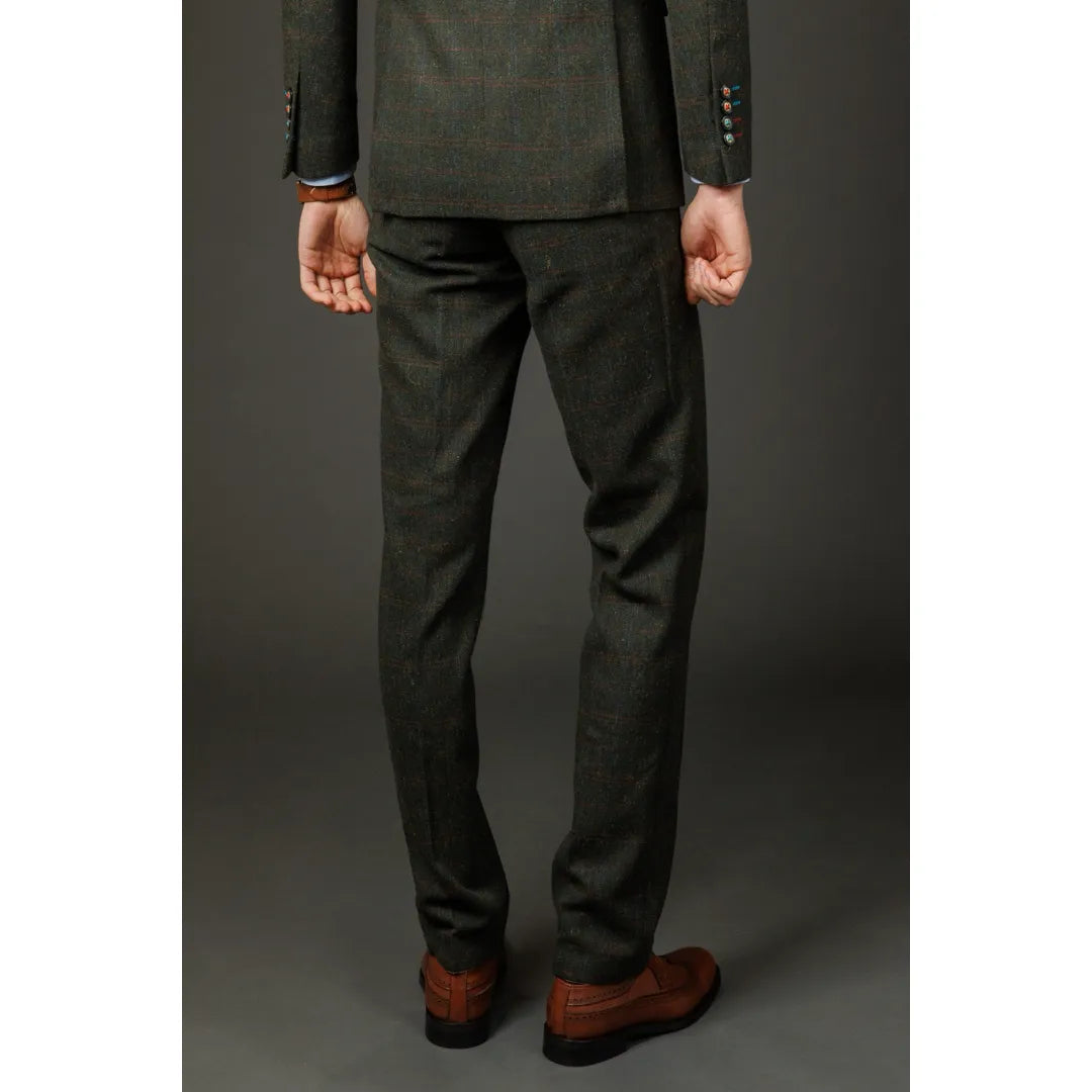 Joshua - Calças masculinas em tweed xadrez verde