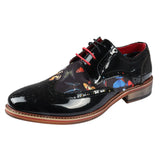 Julius - Sapatos Brogue Masculinos em Couro Envernizado com Estampa de Borboletas