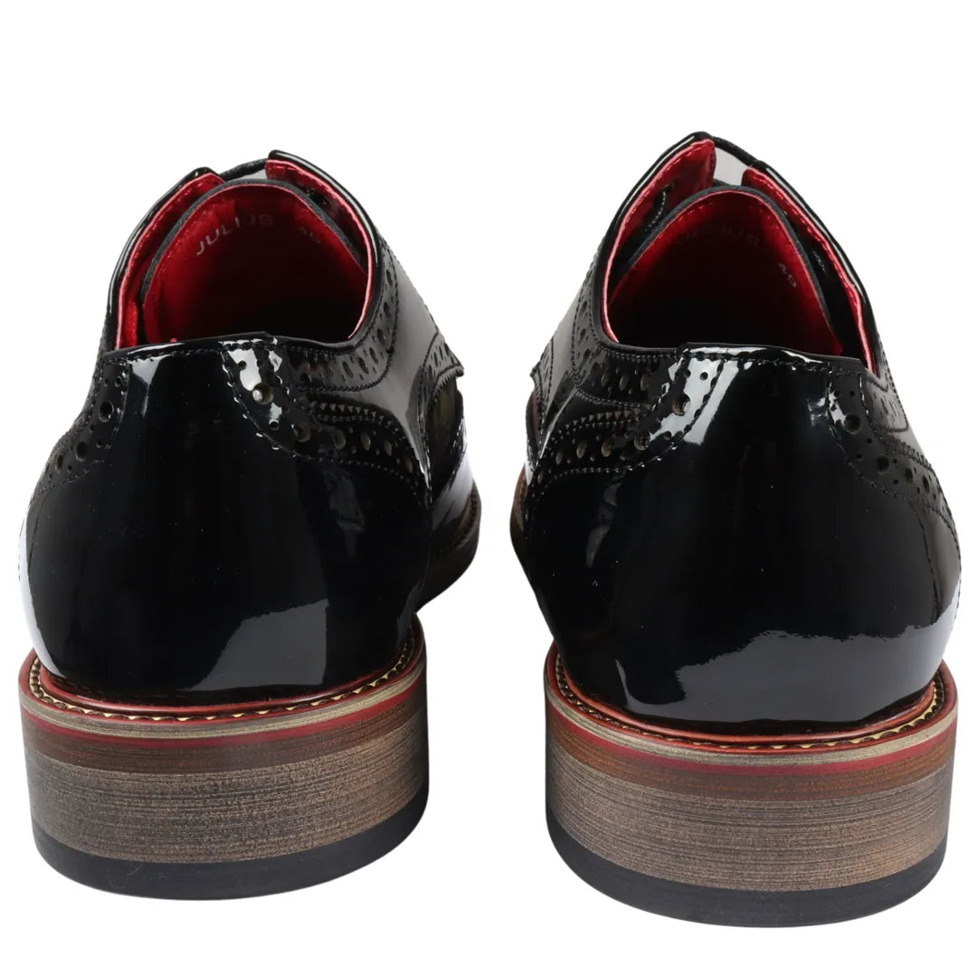 Julius - Sapatos Brogue Masculinos em Couro Envernizado com Estampa de Borboletas