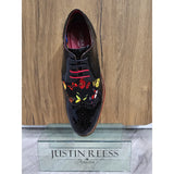 Julius - Sapatos Brogue Masculinos em Couro Envernizado com Estampa de Borboletas