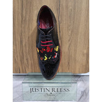 Julius - Sapatos Brogue Masculinos em Couro Envernizado com Estampa de Borboletas