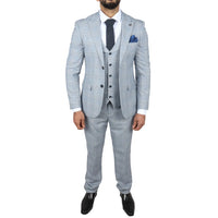 Terno masculino Mark azul claro de 3 peças com estampa xadrez em tweed e corte sob medida.