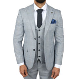 Terno masculino Mark azul claro de 3 peças com estampa xadrez em tweed e corte sob medida.