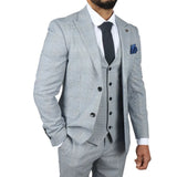 Terno masculino Mark azul claro de 3 peças com estampa xadrez em tweed e corte sob medida.