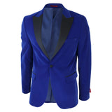 Smoking masculino azul royal de veludo com lapelas de cetim para jantar, casamento, formatura e traje de gala.