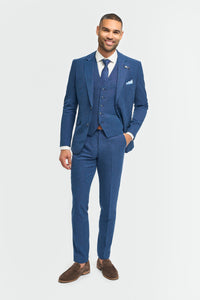 Terno masculino azul de linho para o verão