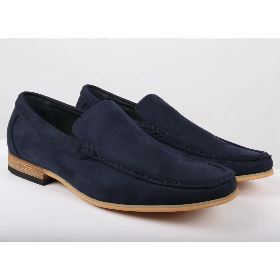 Mocassins masculinos de camurça leve azul-marinho
