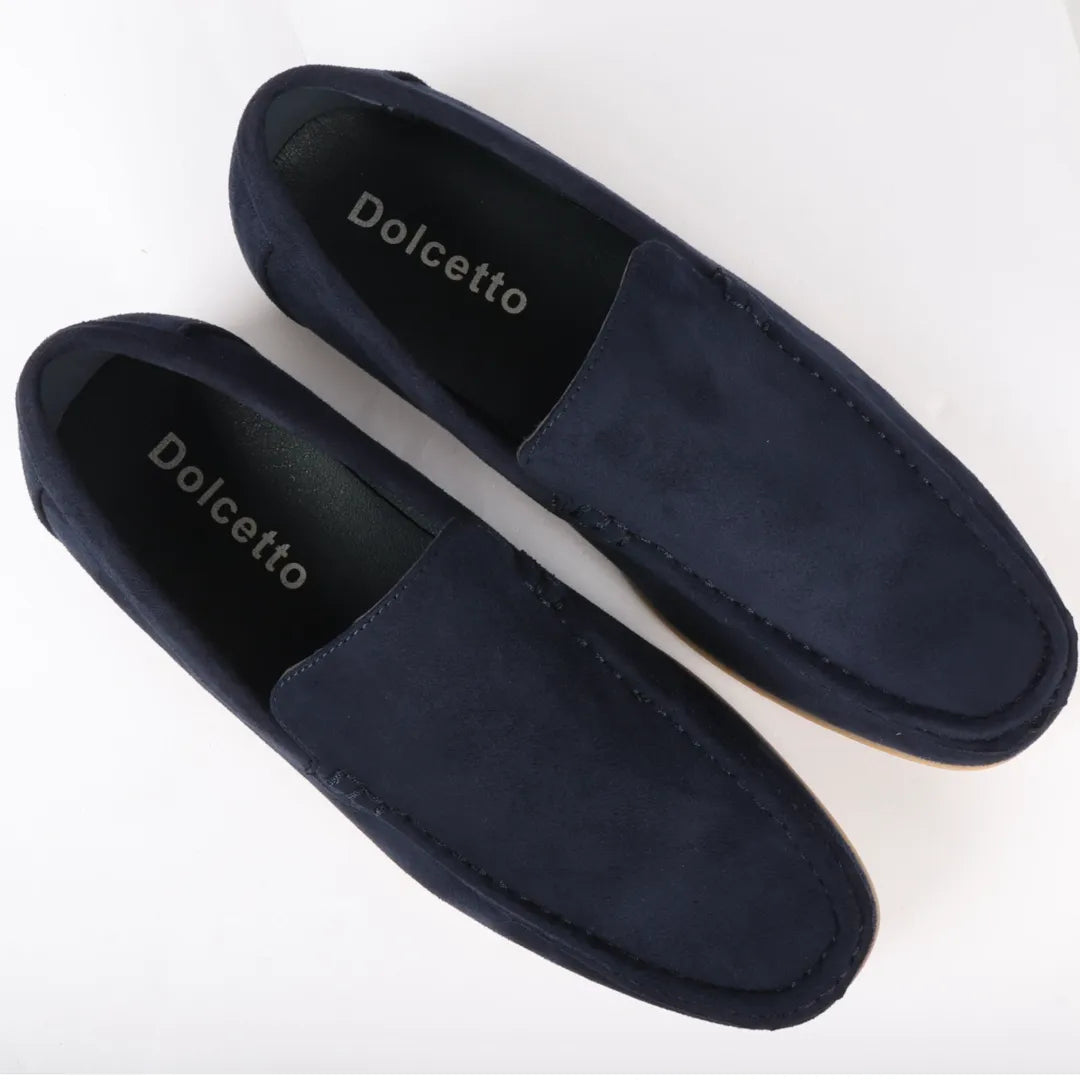 Mocassins masculinos de camurça leve azul-marinho