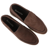 Mocassins masculinos de camurça marrom, modelo slip-on, confortáveis.