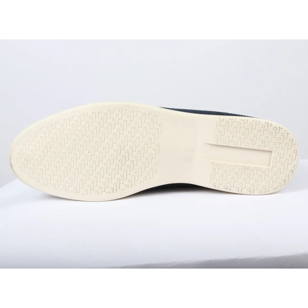 Mocassins masculinos de camurça azul-marinho, modelo slip-on, confortáveis.