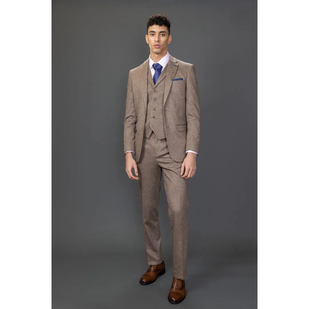 Terno Nathan Masculino Marrom de 3 Peças com Corte Slim