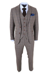 Harris - Terno masculino marrom de tweed com estampa espinha de peixe, 3 peças