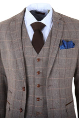 Harris - Terno masculino marrom de tweed com estampa espinha de peixe, 3 peças