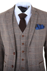 Harris - Terno masculino marrom de tweed com estampa espinha de peixe, 3 peças