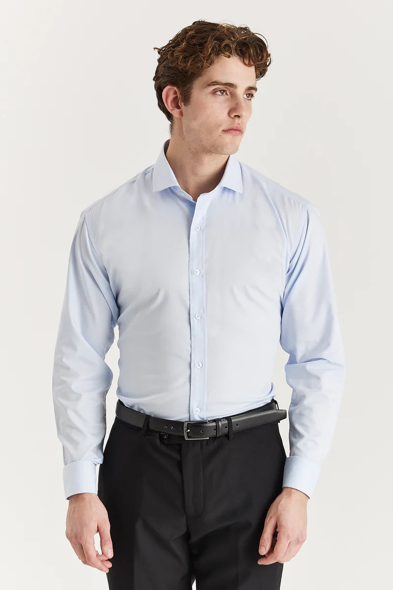 Camisa social masculina clássica com punho duplo e colarinho cutaway - Azul