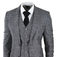 Terno masculino de 3 peças cinza e preto texturizado, corte sob medida, ideal para casamento, formatura, festa e ocasiões formais.