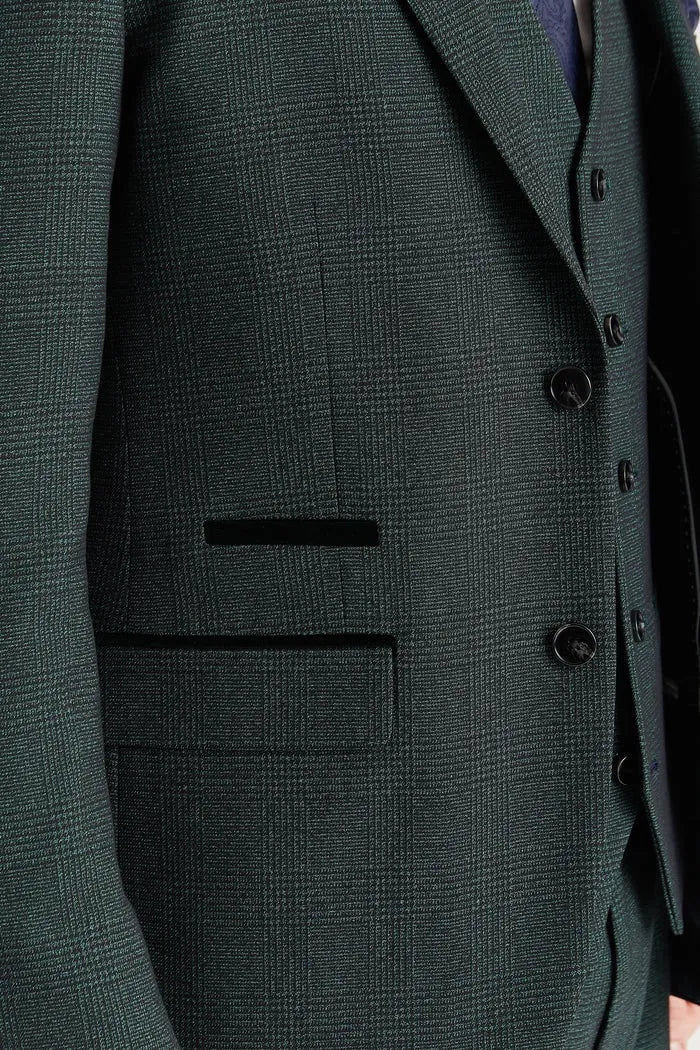 Regent - Terno masculino verde de 3 peças com estampa Príncipe de Gales