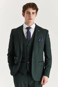 Regent - Terno masculino verde de 3 peças com estampa Príncipe de Gales