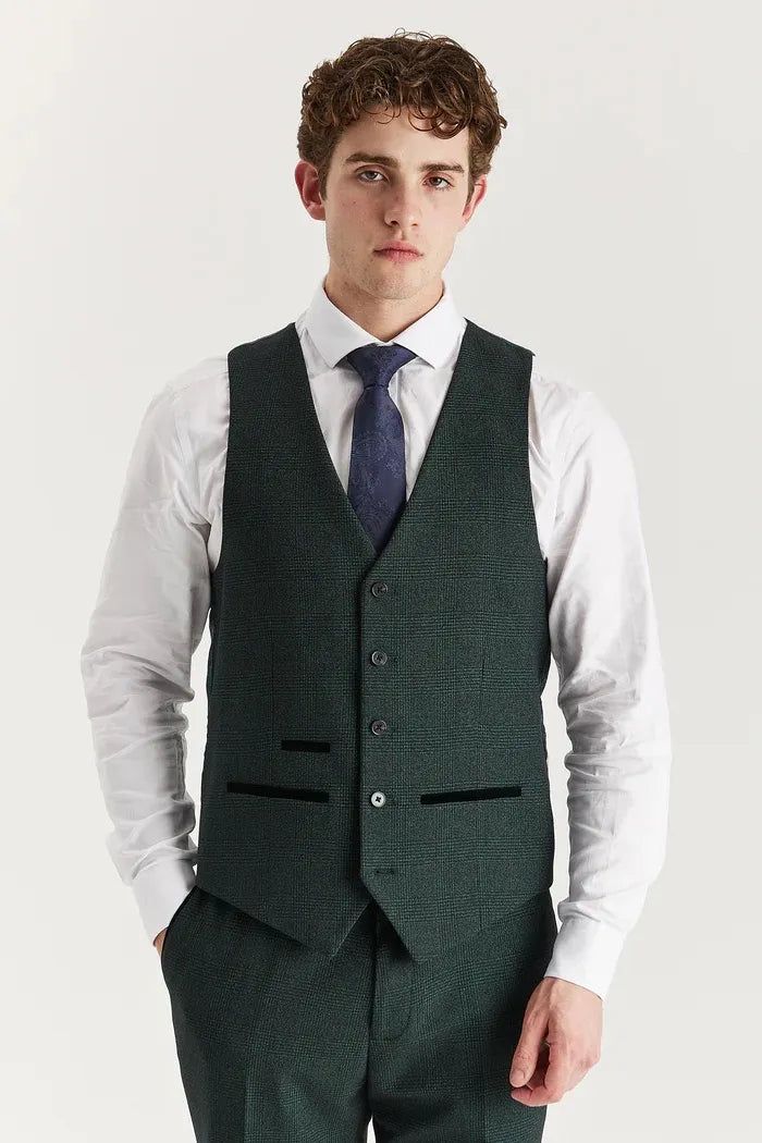 Regent - Terno masculino verde de 3 peças com estampa Príncipe de Gales