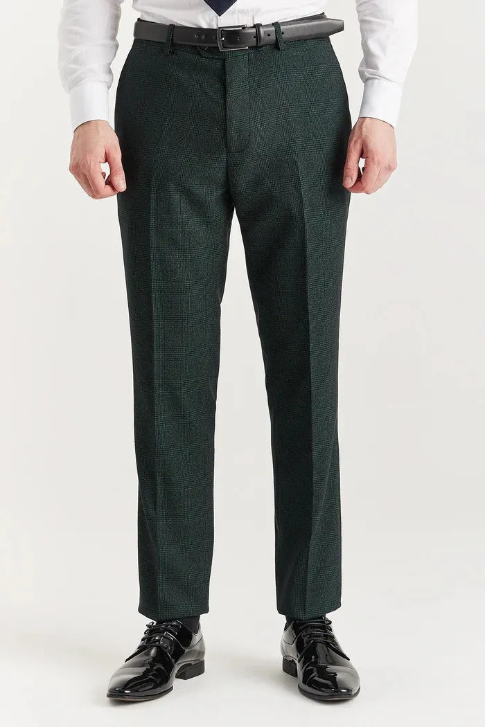 Regent - Terno masculino verde de 3 peças com estampa Príncipe de Gales