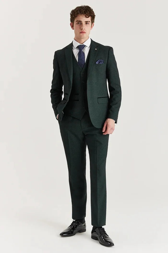 Regent - Terno masculino verde de 3 peças com estampa Príncipe de Gales
