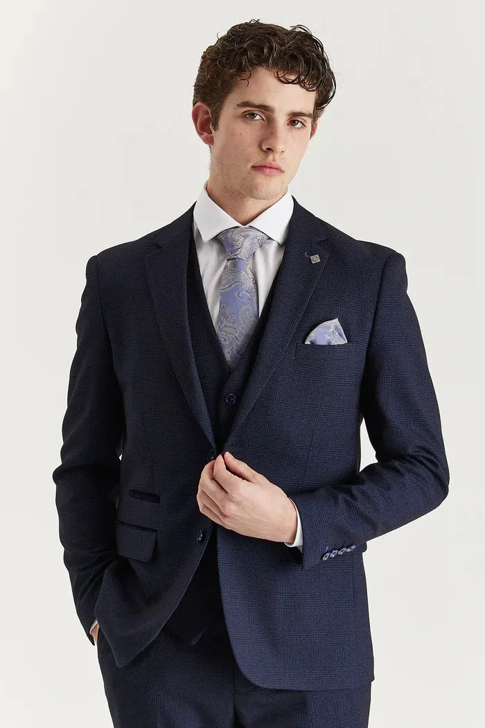 Regent - Terno Príncipe de Gales Xadrez de 3 Peças Masculino Azul Marinho