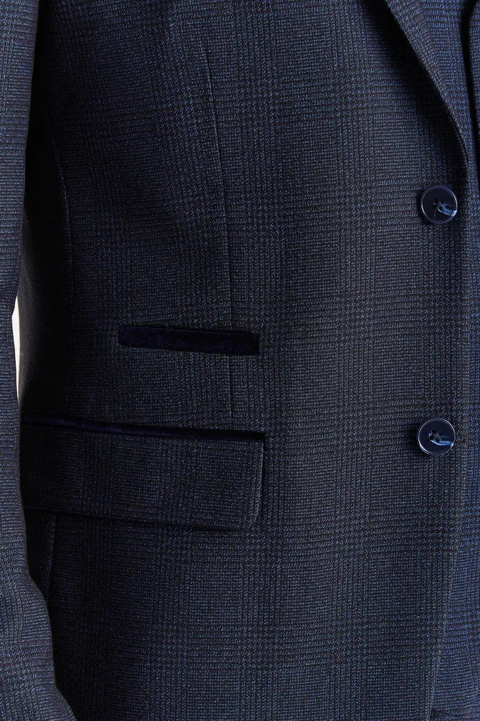 Regent - Terno Príncipe de Gales Xadrez de 3 Peças Masculino Azul Marinho