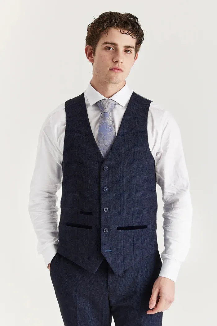 Regent - Terno Príncipe de Gales Xadrez de 3 Peças Masculino Azul Marinho