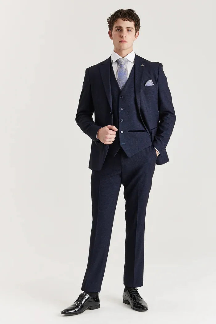 Regent - Terno Príncipe de Gales Xadrez de 3 Peças Masculino Azul Marinho