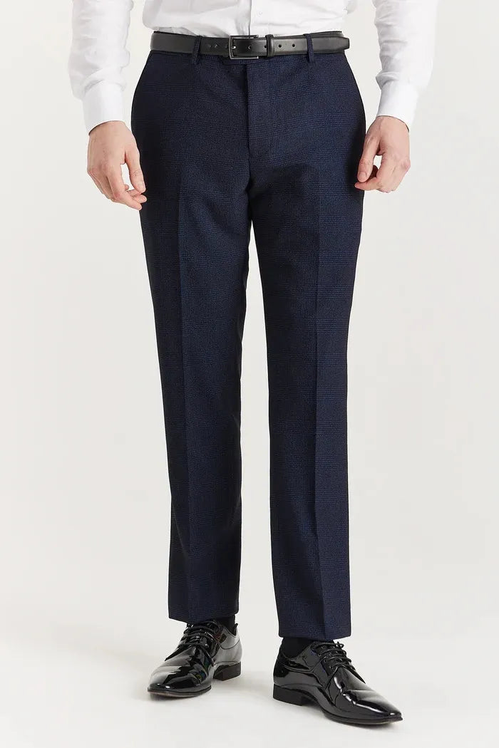 Regent - Calças xadrez azul-marinho para homem