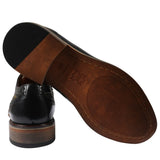 Ross - Sapatos Brogue Masculinos em Couro Preto com Estampa Floral