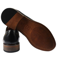 Ross - Sapatos Brogue Masculinos em Couro Preto com Estampa Floral