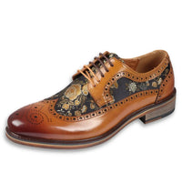 Ross - Sapatos Brogue Masculinos em Couro Marrom com Estampa Floral