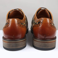 Ross - Sapatos Brogue Masculinos em Couro Marrom com Estampa Floral