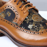 Ross - Sapatos Brogue Masculinos em Couro Marrom com Estampa Floral