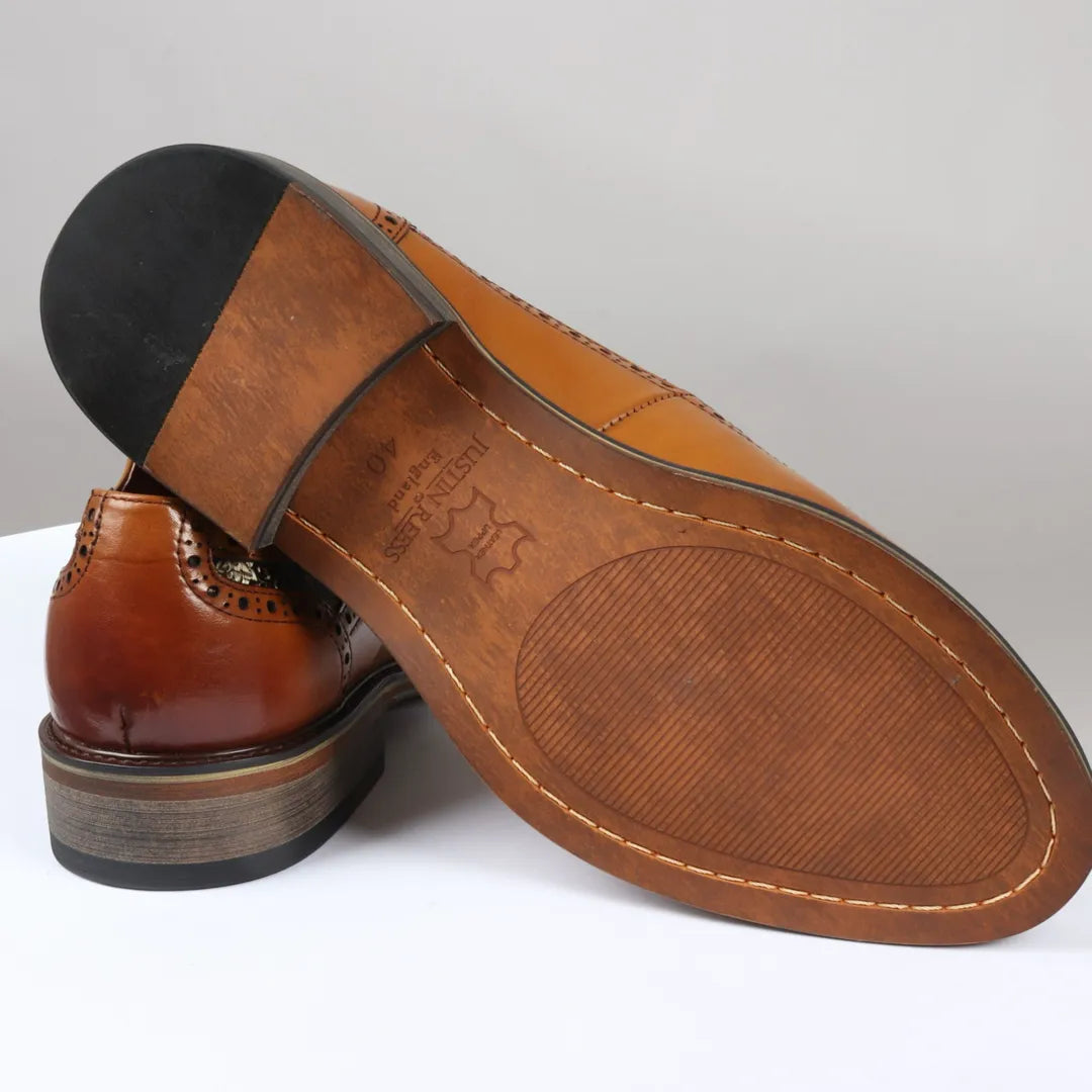 Ross - Sapatos Brogue Masculinos em Couro Marrom com Estampa Floral