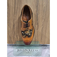 Ross - Sapatos Brogue Masculinos em Couro Marrom com Estampa Floral