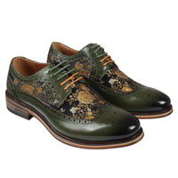 Ross - Sapatos Brogue de Couro Verde com Estampa Floral para Homens