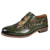 Ross - Sapatos Brogue de Couro Verde com Estampa Floral para Homens