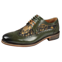 Ross - Sapatos Brogue de Couro Verde com Estampa Floral para Homens