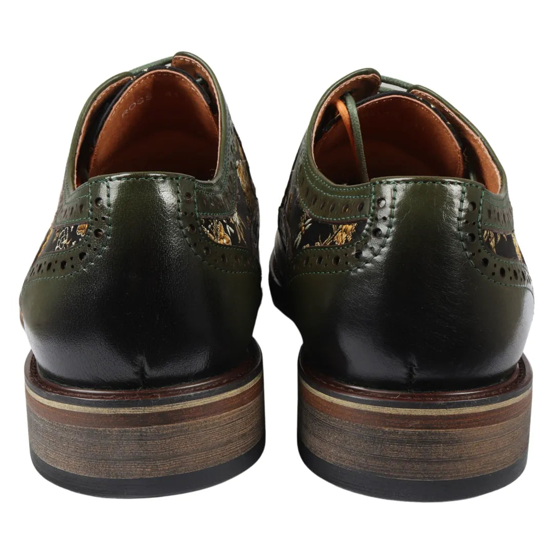 Ross - Sapatos Brogue de Couro Verde com Estampa Floral para Homens