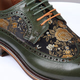Ross - Sapatos Brogue de Couro Verde com Estampa Floral para Homens