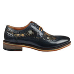 Ross - Sapatos Brogue Masculinos de Couro Azul Marinho com Estampa Floral