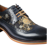 Ross - Sapatos Brogue Masculinos de Couro Azul Marinho com Estampa Floral