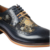 Ross - Sapatos Brogue Masculinos de Couro Azul Marinho com Estampa Floral