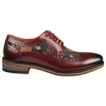 Ross - Sapatos Brogue Masculinos em Couro Vermelho com Estampa Floral